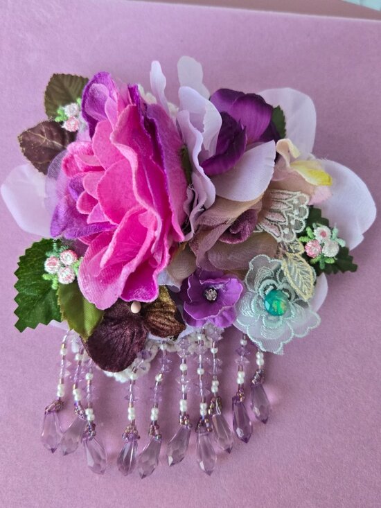 Handmade Velvet Rose Hair Clip Beaded Fringe Flapper Style Dollette Fairycore main image 14